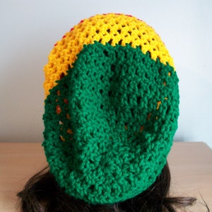 Rasta Hat Slouchy Crocheted Tam Beanie Drawstring Men Women Locs Handmade Free Shipping image 3