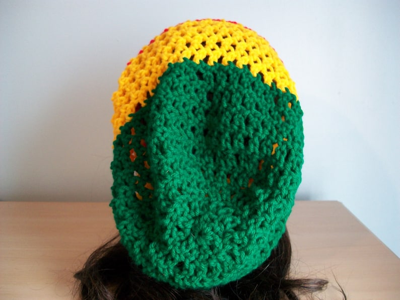 Rasta Hat Slouchy Crocheted Tam Beanie Drawstring Men Women Locs Handmade Free Shipping image 3