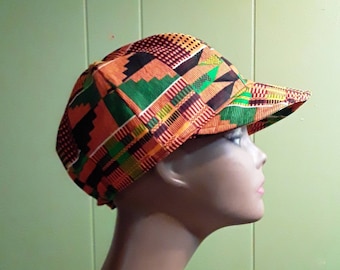 Kente Cloth Print Baseball Hat Men Women Handmade Black White Red Green Orange Medium Large Free Shipping