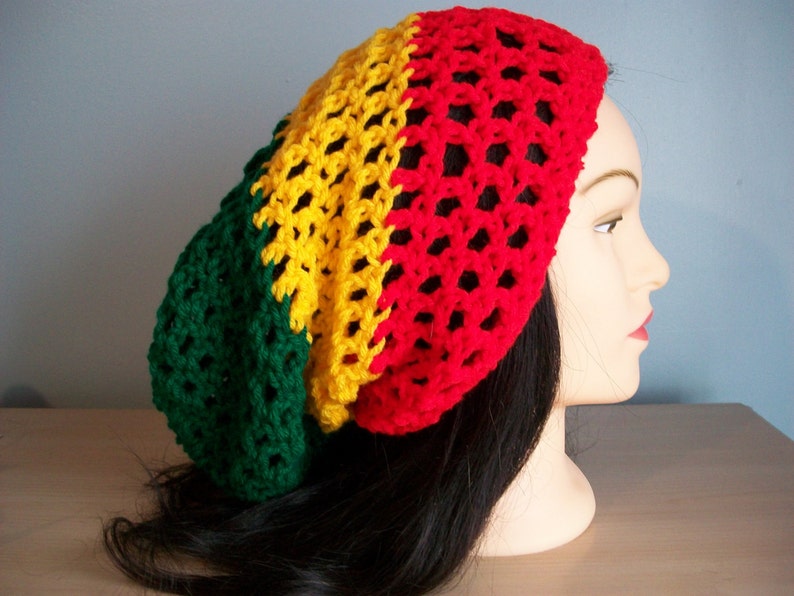 Rasta Hat Slouchy Crocheted Tam Beanie Drawstring Men Women Locs Handmade Free Shipping image 1