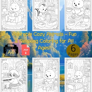 Cozy Animal Coloring Pages | Cute Woodland Creatures | Printable A4 Coloring Book for Kids & Adults | Digital Download