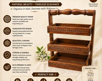Handcrafted Wooden Cutlery Holder Stand | 3 Tier Rustic Organizer | Kitchen Utensil Rack | Wooden Storage Shelf