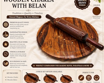 Handcrafted Wooden Chakla Belan Set | Roti Maker Board & Rolling Pin | Solid Wood Rolling Board