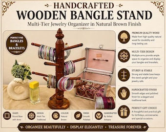Handmade Wooden Jewelry Stand Organizer | Rotating Bangle Holder Tree | Bracelet & Necklace Display Stand | Rustic Wooden Jewelry Rack