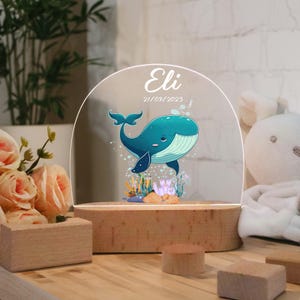 Personalized Night Light With Cute Whale Pattern, Plaque Made Of Acrylic, Baby Gift, Baptism Gift, Children&#39;s Room, Birthday Gift