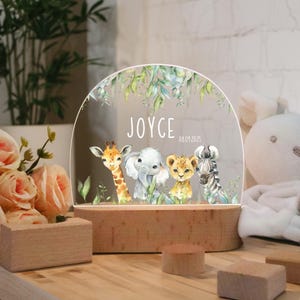 Customized Name and Date LED Animal Lamp, Personalized Wildlife Jungle Animal Lamp, Kids Birthday Gift, Kids Bedroom Baby Room Table Lamp