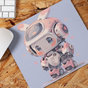 Robot Chibi Kawaii Mouse pad, Anime Mouse pad, Kawaii Girl, Mouse pad, Mouse mat, gamer, gamer girl, robot