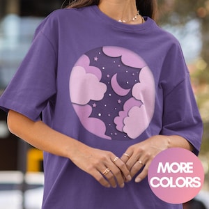 Purple Crescent Moon Couds Shirt - Halloween Shirt, Trick or Treat, Moon, Crescent, Clouds, Pastel Goth, Kawaii Clothes, Harajuku Clothing