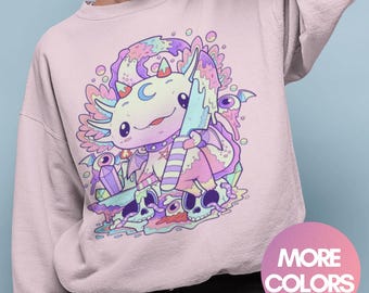 Pastel Goth Axolotl, Halloween-sweater, kawaii, trui, harajuku, griezelig schattig, schedels, kristallen, pagan, gothic, rare, zomer