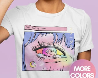 Kawaii Anime Girl Y2K Vaporwave Pink Aesthetic Shirt - Kawaii Shirt, Moon, Synthwave, Aesthetic Clothing, Retro, Vaporwave, Pink, Pixel Art