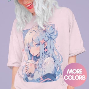 Anime Boba Tea Girl Tshirt, Anime Shirt, Bubble tea, Boba Tea Shirt, Waifu, Aesthetic Shirt, Kawaii, Aesthetic Clothes, Kawaii shirt