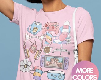 Niedliches Gamer Ästhetik Shirt - Gamer Girl Kawaii Harajuku Pink Slogan Hoodie Game Controller Girly Geek Soft Girl E Girl Tiktok