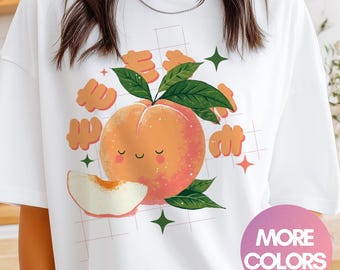 Chemise pêche kawaii - pêche, chemise fruit, chemise kawaii, t-shirt kawaii, japonais, chemise mignonne, harajuku, vêtements kawaii