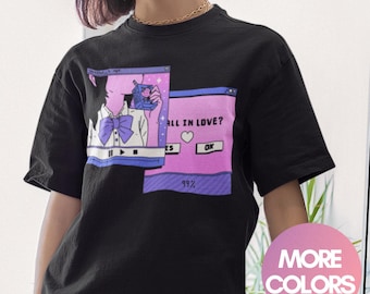 Anime Girl Y2K Vaporwave Pink Aesthetic Shirt - Kawaii Shirt, Moon, Synthwave, Aesthetic Clothing, Retro, Vaporwave, Pink, Pixel Art