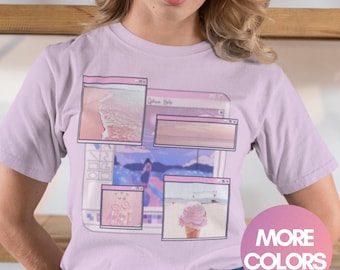 Kawaii Beach Y2K Vaporwave Pink Aesthetic Shirt - Kawaii Shirt, Ice Cream, Synthwave, Aesthetic Clothing, Retro, Vaporwave, Pink, Pixel Art