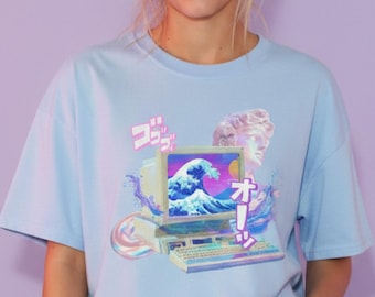 Kawaii Y2K Vaporwave Computer Pink Aesthetic Shirt - Kawaii Shirt, Synthwave, Retro, Vaporwave, Pink, Pixel Art