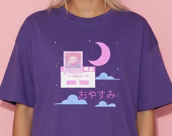 JapaneseY2K Vaporwave Pink Aesthetic Shirt - Kawaii Shirt, Moon, Synthwave, Aesthetic Clothing, Retro, Vaporwave, Pink, Pixel Art