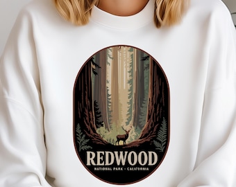 Sudadera vintage del Bosque de Secoyas, ideal para amantes de la naturaleza y de los parques nacionales. Sudadera para aventuras al aire libre.