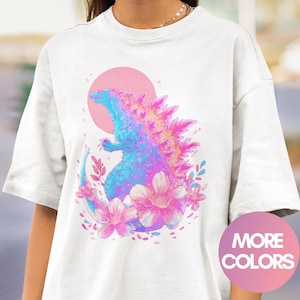 Pink Godzilla Shirt, Godzilla, Kawaii Shirt, Japanese, Harajuku Clothing, Monster Shirt, Retro Shirt, Vaporwave, Sakura