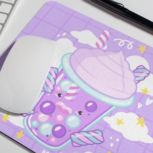 Cute Kawaii Mouse Pad - Boba Tea, Marshmallow, Mouse pad, Mouse mat, gamer, gamer girl, purple, Pastel Goth, Kawaii Office, Bubble Tea