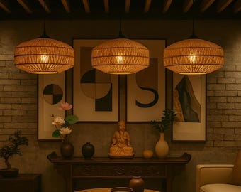 Handmade Rattan Pendant Light – Boho Rope Lampshade for Cozy Living Room, Bedroom or Dining – Warm Ambient Ceiling Fixture