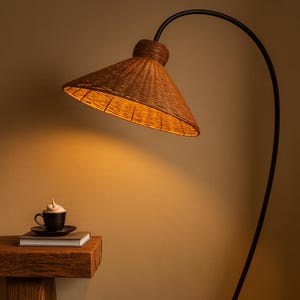 ヴィンテージ アジアン ラタン ランプ ココナッツラタン フロアランプ