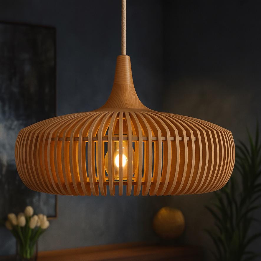 Scandinavian Wood Pendant Light – Natural or Dark Finish – Modern Kitchen or Dining Room Lighting
