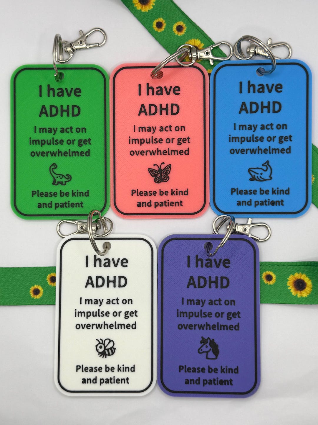 I Have ADHD Id Support Tag | ADHD Support Tag | Dino, Bee, Whale ...