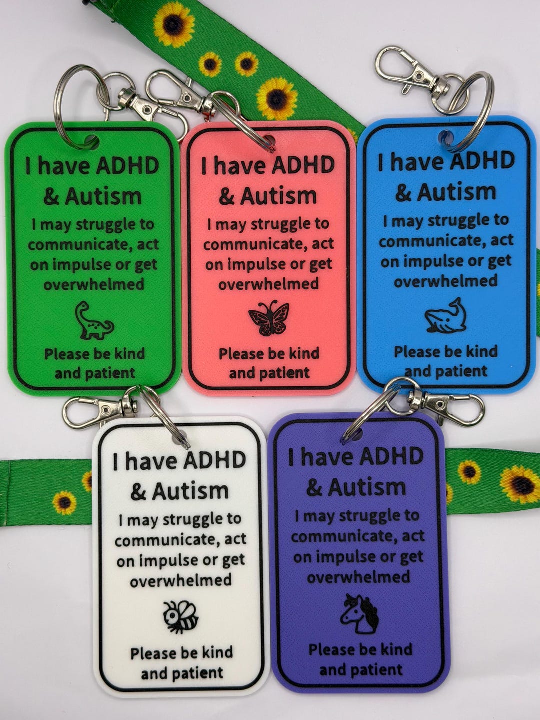 Autistic & ADHD ID Support Tag | Audhd Support Tag | Bee, Dino, Whale ...