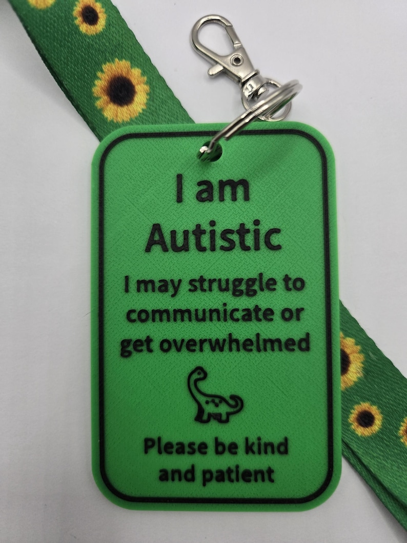 I Am Autistic ID Support Tag | Communication Lanyard Support Tag | Dino ...