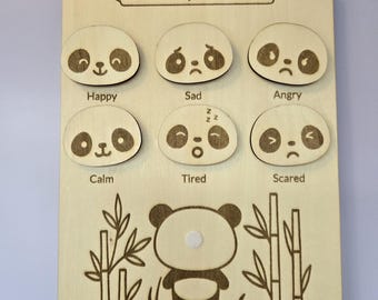 Panda Emotion Chart | Interchangeable Feelings Chart | Interchangeable Emotion Faces | Autism Visual Support |Wooden Emotion Board