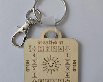Box Breathing Keyring: Engraved Wood Mindfulness Tool - Anxiety Relief