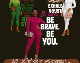 15 Women Clip Art Bundle – Diverse Female Illustrations – Afrocentric PNG Digital Download
