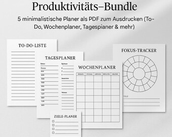 Productivity Bundle – Structure, Focus & Clarity (5 PDF templates for downloading/printing)