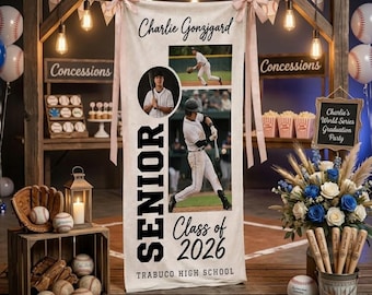 Tapiz de lino personalizado, pancarta de graduación de béisbol, fondo para fotos de graduación, nombre personalizado, decoración del año de la clase