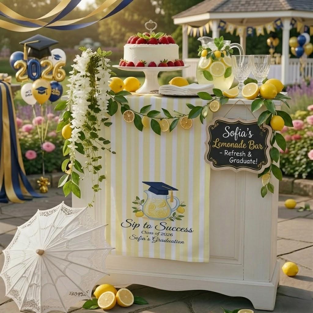 Personalized Linen Tapestry, Graduation Party Banner, Lemonade Bar Sign ...