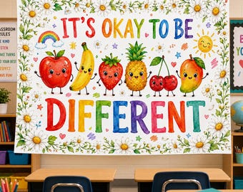 It's Okay To Be Different Tapestry: Rainbow Fruit Classroom Wall Decor