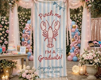 Personalized Linen Tapestry, Graduation Party Banner, Crawfish Theme Sign, Custom Name, Class Year Decor