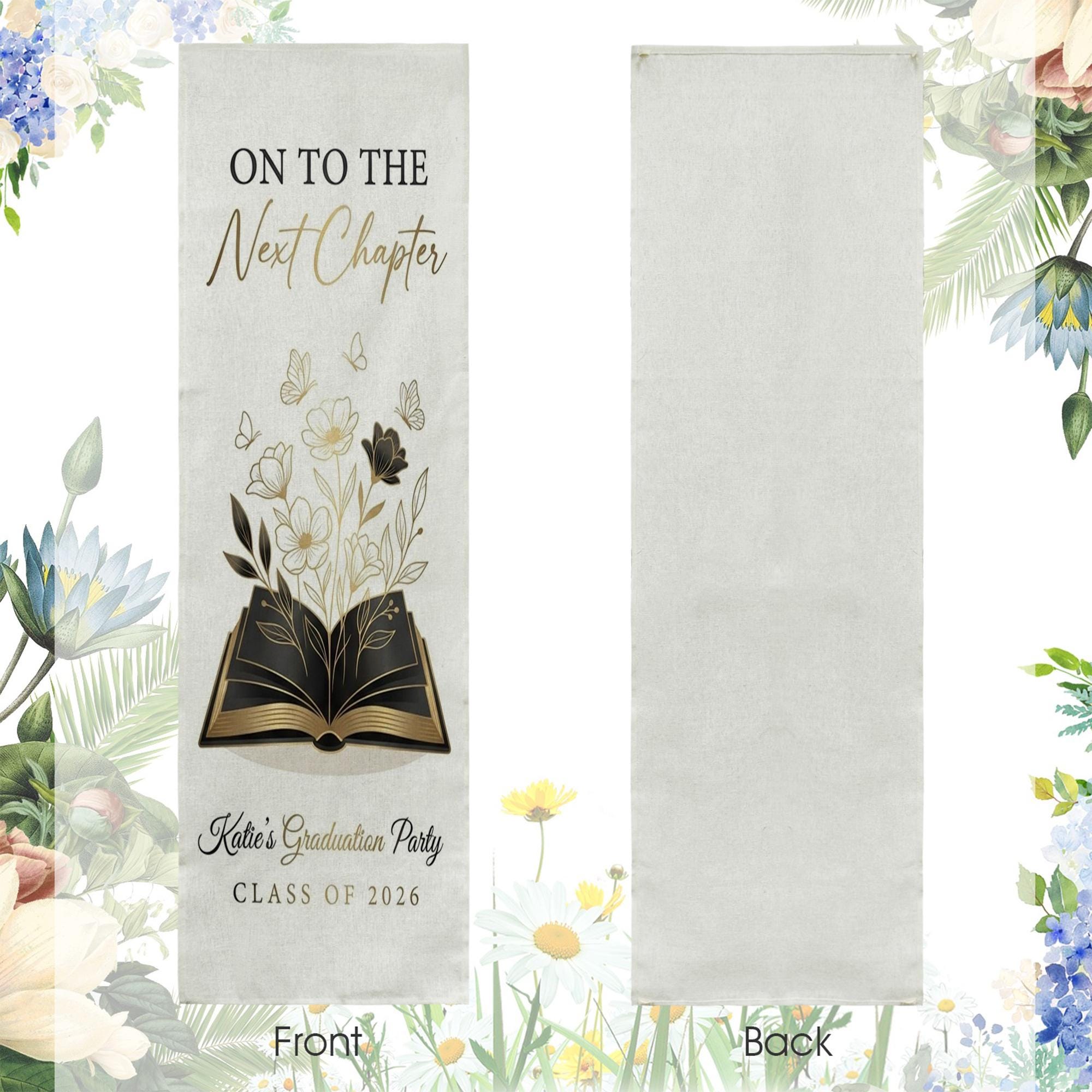 Spring Graduation Linen Personalized Linen Tapestry, Graduation Banner Book and Floral Design ...