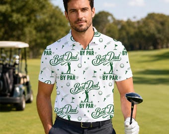 Personalisiertes Golf-Poloshirt, Best Dad By Par Print, Weiß Grün