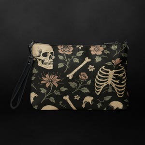 Death in Full Bloom Corpse & Color Crossbody Bag – Gothic Faux Leather Purse – Dark Floral Skull Shoulder Bag
