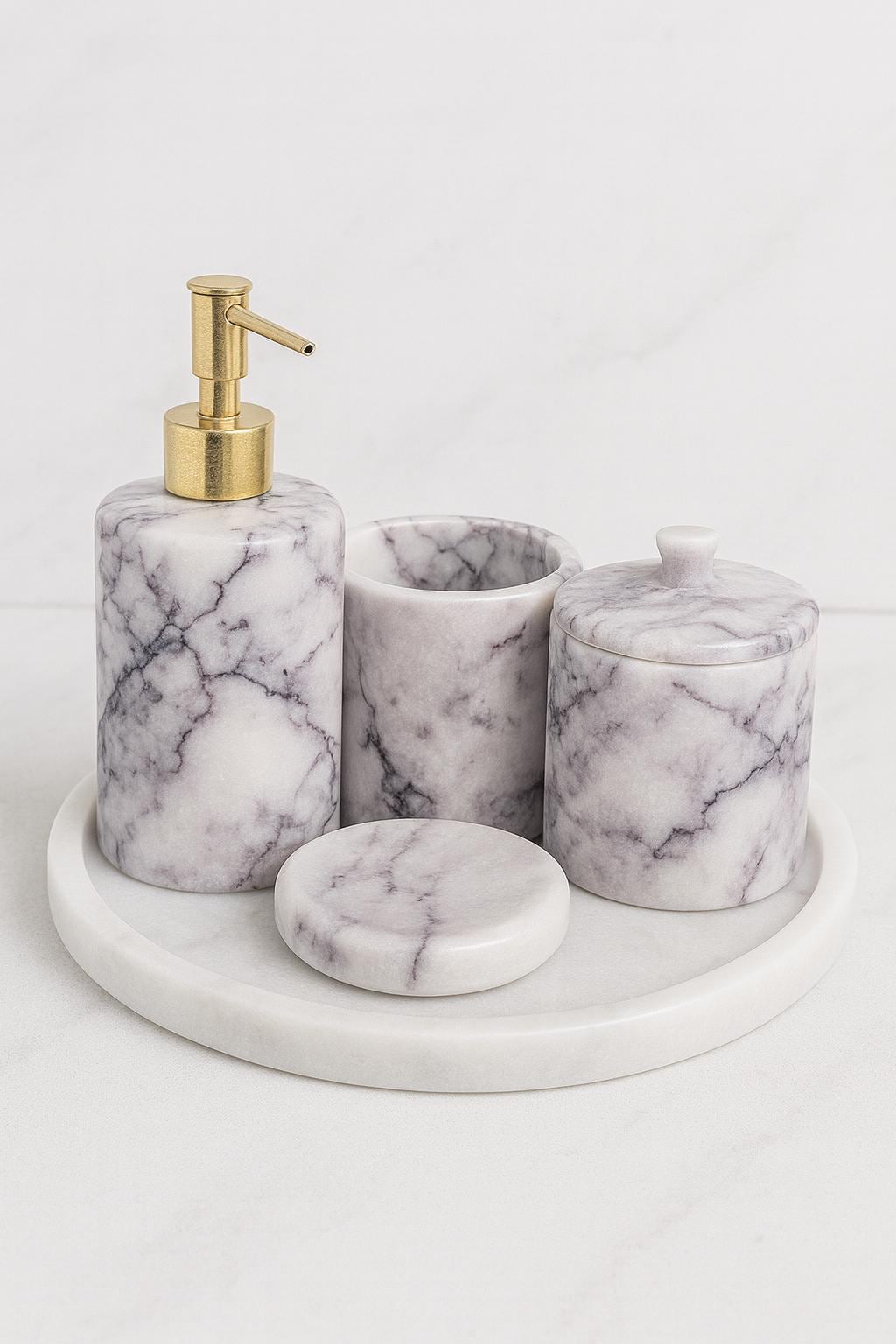 Handmade Afyon Violet Marble Bathroom Accessory Set | Luxury Stone Decor accessories