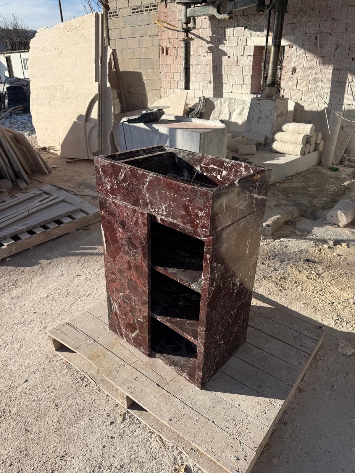 Custom Red Lepanto Marble Vanity with Left Soap Holder – 90×60×37 cm