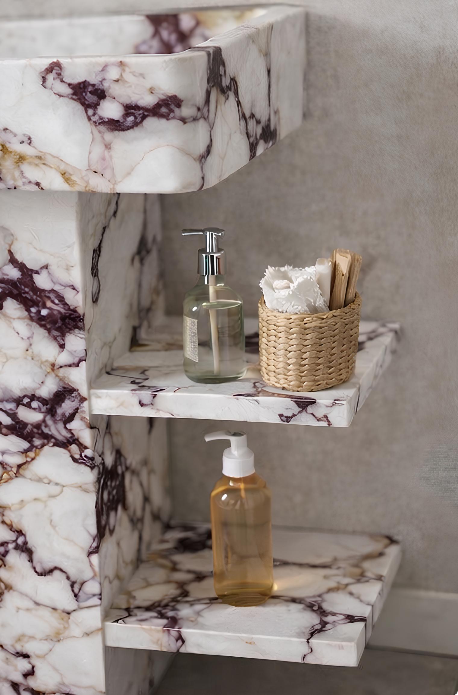 Handmade Calacatta Viola Marble Pedestal Sink with Shelves 2