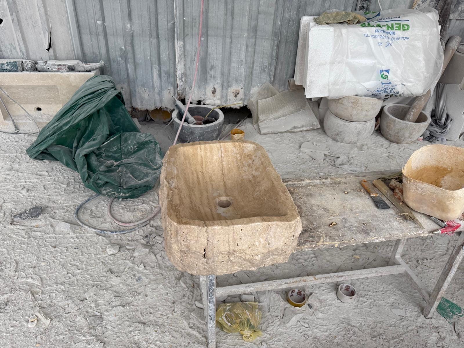 Rustic Handmade Travertine Stone Sink – Natural Rough Edge Rectangular Marble Basin 4