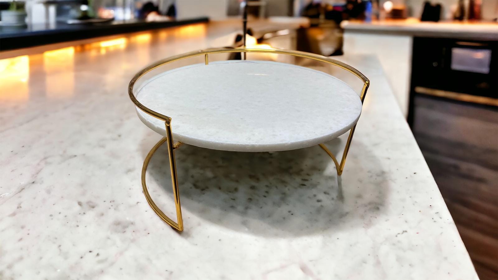Handmade White Marble Cake Stand | Gold Metal Frame Dessert Display Accessories 4
