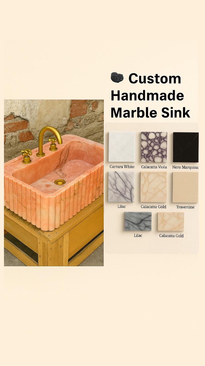 Handcrafted Pink Onyx Fluted Sink: Custom Stone Bathroom Basin