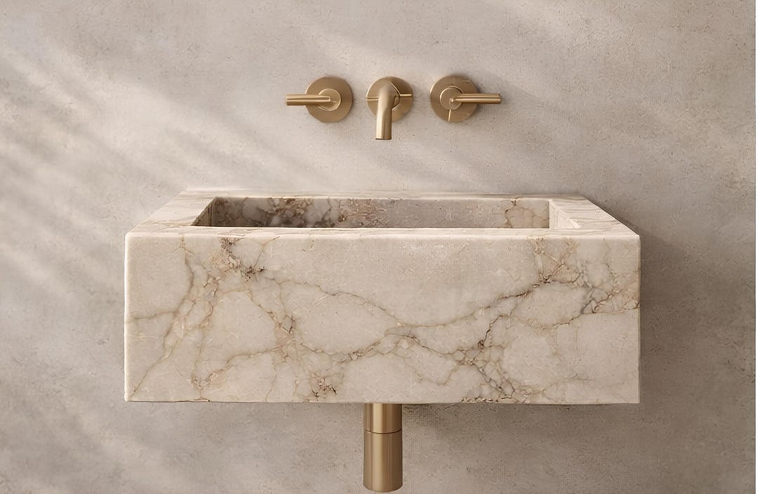 Curated visual reference: Fresh Look at Afyon Sugar Marble Wall Sink Sculpted Marble Bathroom Basin Custom