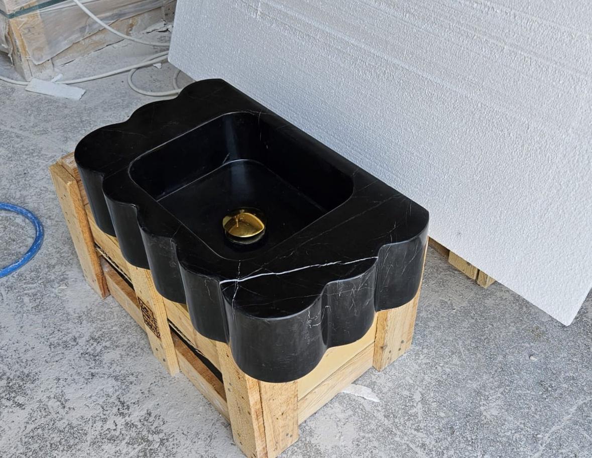Handmade Nero Marquina Marble Sink: Sculptural Cloud Basin. 4