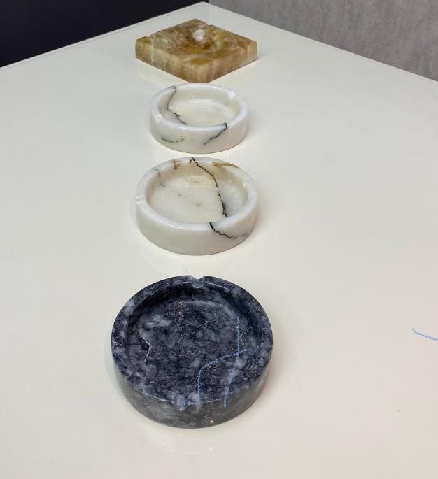 Handmade Round Marble Ashtray – Natural Stone Cigarette Holder – Gray Marble accessories 2